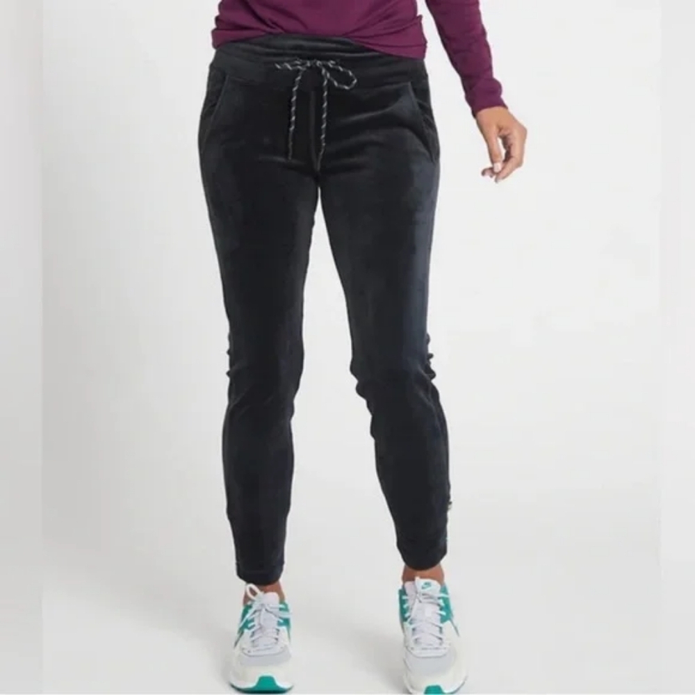Betabrand Sweatpants Womens Black Skinny High Rise Velour